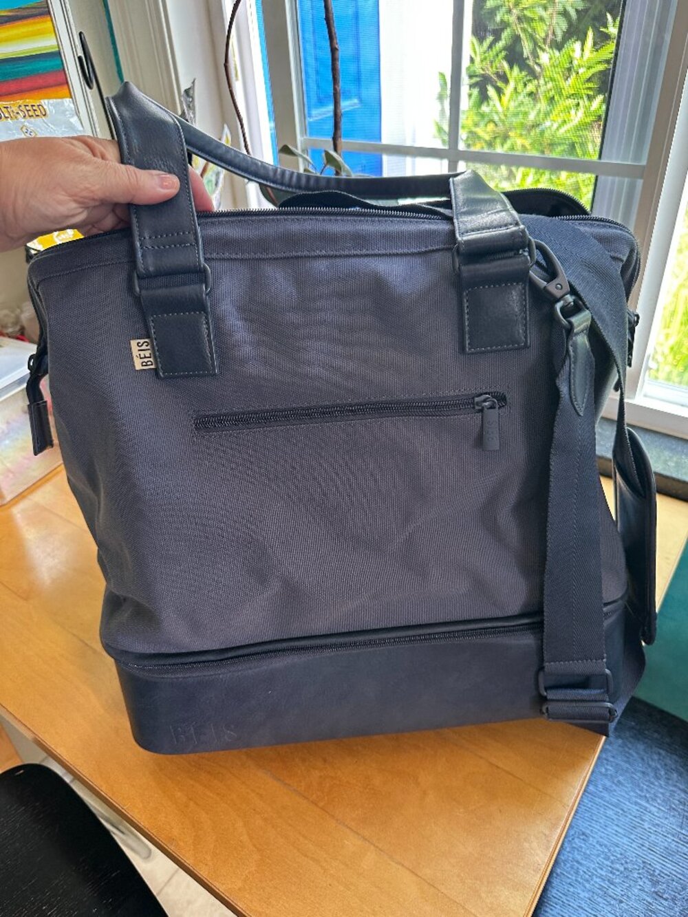 BÉIS The Commuter Tote | Slate Blue Grey | Used Once | Pristine | 12x6.5x14"